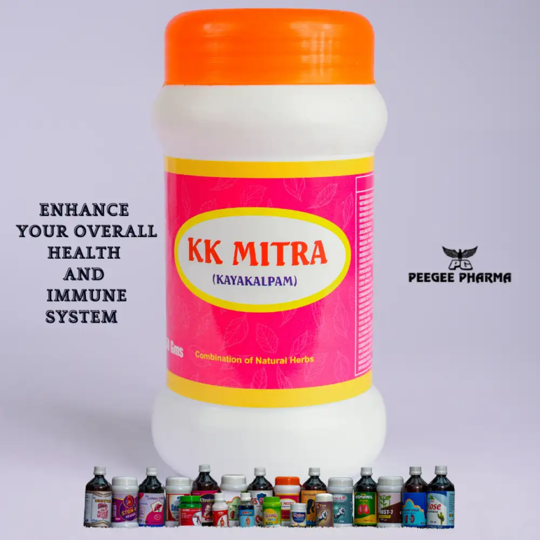 KK Mitra health supplement bottle from Peegee Pharma, promotes overall health and immunity with natural herbs.