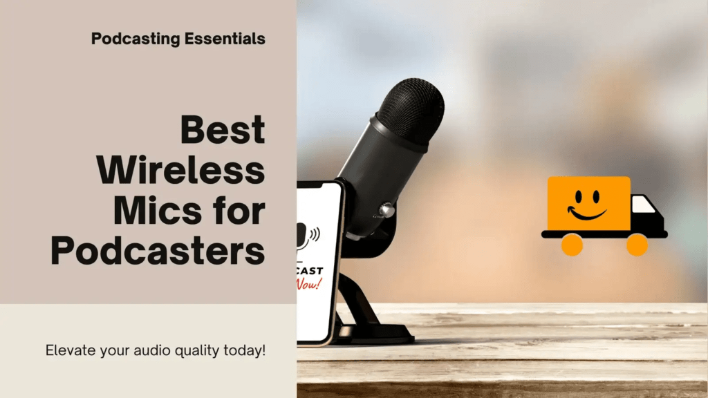 AMAZON rwm Right Win Medias Podcasting essentials ad with a wireless mic phone and smiling truck icon promoting audio quality improvement