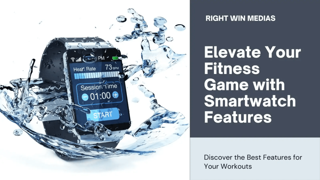 amazon Right Win Medias Smartwatch displaying heart rate and session time with water splash promoting fitness features and workouts