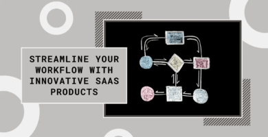 Chalkboard flowchart illustrating SaaS workflow with the text "Streamline your workflow with innovative SaaS products.