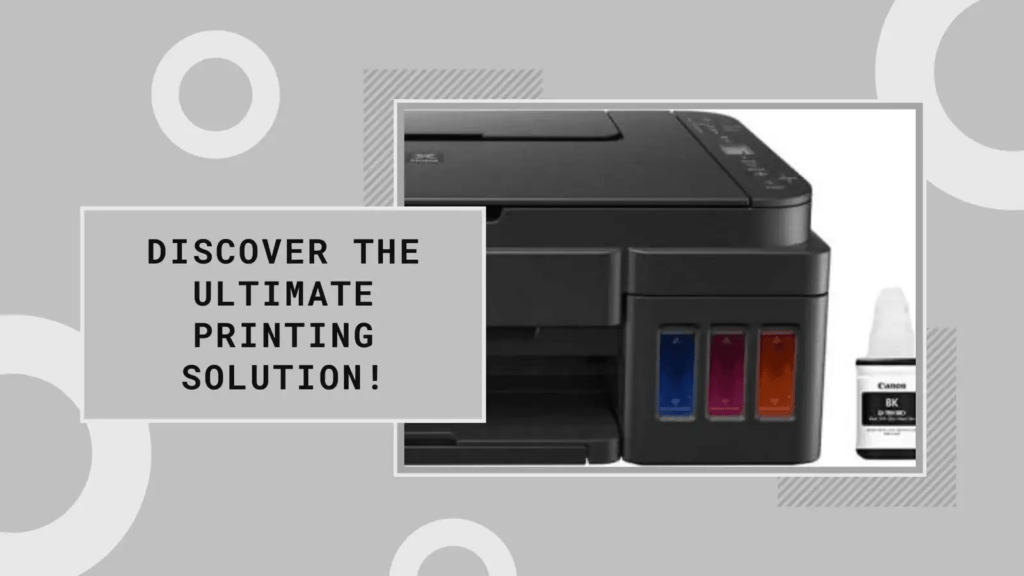 printer Right Win Medias Printer with colorful ink tanks and a black ink bottle text reads Discover the ultimate printing solution