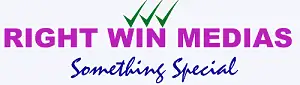Bold "Right Win Medias" in pink with green checks above and "Something Special" in blue below, on a light background.